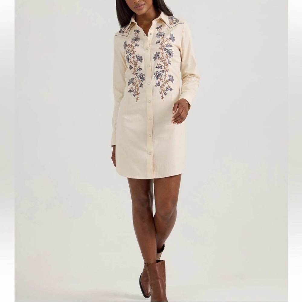 Wrangler Retro Cream Button-Up midi dress womens XL pearl snap